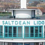 An exterior shot of Saltdean Lido, showing the refurbushed structure